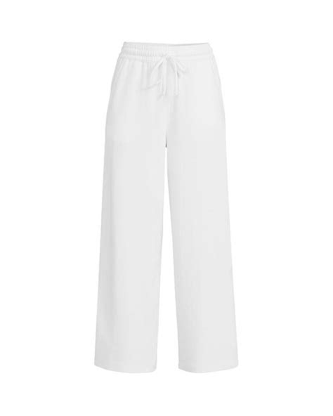 Lands End Sport Knit Elastic Waist Wide Leg Crop Pants In White Lyst