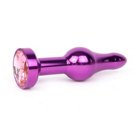 Анальная втулка ANAL JEWELRY PLUGS фиолетовая с розовым кристаллом L