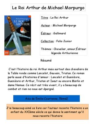 Le Roi Arthur Michael Morpurgo Resume Par Chapitre Pdf Notice Manuel