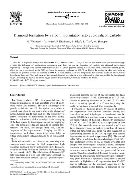 Pdf Diamond Formation By Carbon Implantation Into Cubic Silicon Carbide