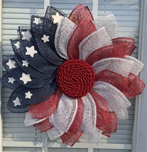 American Flag Wreath Patriotic Wreath Poly Burlap Wreath Etsy