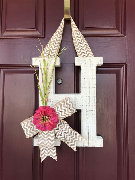 Monogram Letter Distressed Front Door Wreath Door Decor Etsy Door