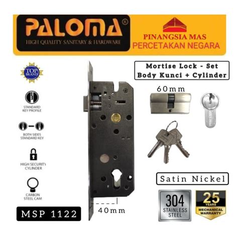 Jual MORTISE LOCK BODY CYLINDER KUNCI PINTU SET SILVER SN PALOMA MSP