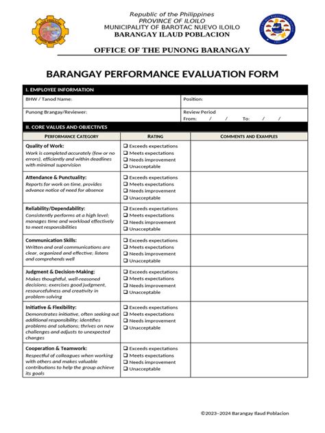 Barangay Evaluation Form Pdf Performance Appraisal Social Psychology