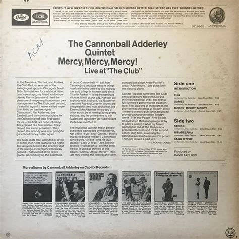 The Cannonball Adderley Quintet - Mercy, Mercy, Mercy! - Live At "The ...