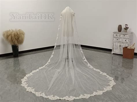 Elegant Bridal Lace Veil Luxury Cathedral Wedding Lace Trimmed Veil