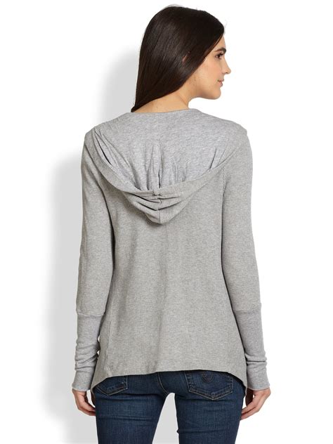 Splendid Draped Hooded Thermal Cardigan In Gray Lyst