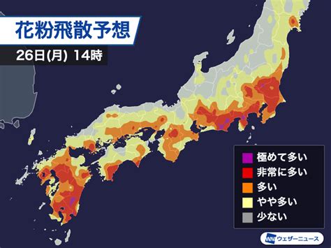 明日の関東や東海は花粉大量飛散のおそれ 花粉症の方は万全な対策を ウェザーニュース