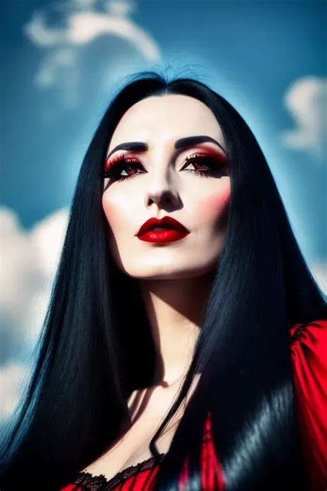 Dopamine Girl A Sad Woman With Long Black Hair Red Lips And Looking