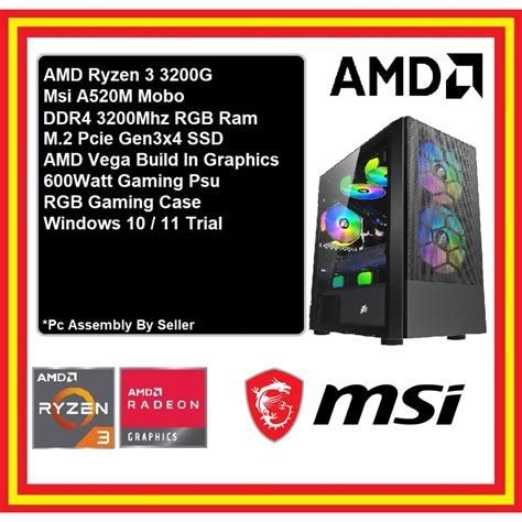 Gaming Value Pc Desktop Amd Ryzen 3 3200g 8gb 256gb Ssd Amd Vega 8 600w Shopee Malaysia