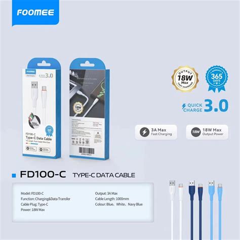 Jual Kabel Data FOOMEE Data Cable Type C USB Flat Cable FD100 C Kabel