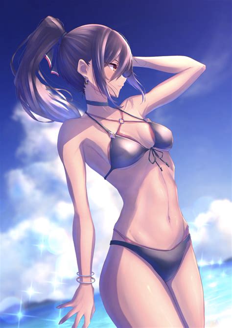 Hentai Busty 1girl Absurd Res Alluring Arm Behind Head Bikini Black