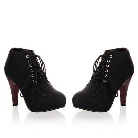 Round Toe Stiletto High Heel Lace Up Ankle Black Boots On Luulla