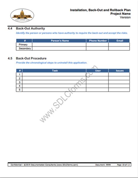 Sdlcforms Installation Back Out Rollback Plan Template