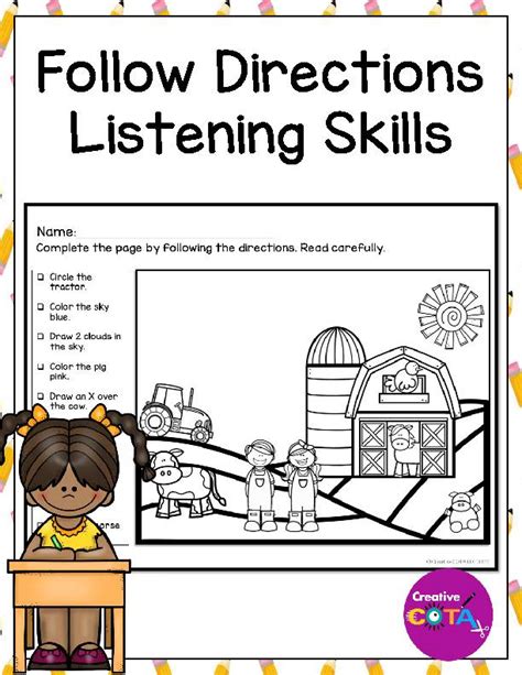 Following Directions Coloring Activity For Listening Comprehension Skills Classful