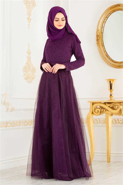 Neva Style Purple Hijab Evening Dress 3290MOR Neva Style