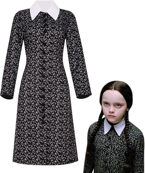 Mercredi Addams Costume Enfant Addams Cosplay Robe Noire Costume