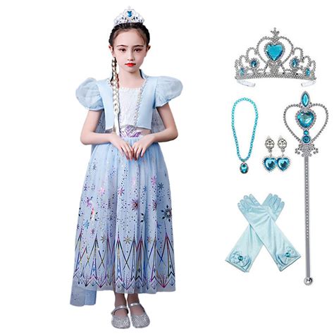 Frozen Snow Queen Elsa Deluxe Costume With Accessories For Girls