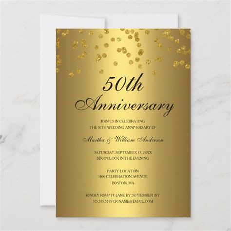 Gold Black Confetti 50th Wedding Anniversary Invitation Zazzle