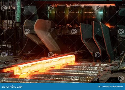Red Hot Metal Billet On The Roller Table Of A Rolling Mill Stock Photo Image Of Heavy Heat