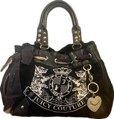 Juicy Couture Purse Black Leather Velour Vintage Y K Hand Bag Juicy