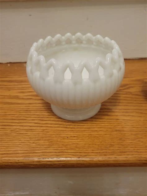 Vintage Westmoreland Milk Glass Pierced Lace Doric Rose Bowl Marked Etsy