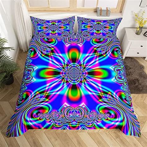 Psychedelic Duvet Cover Yellow Blue Trippy Bedding Set For Men Adult