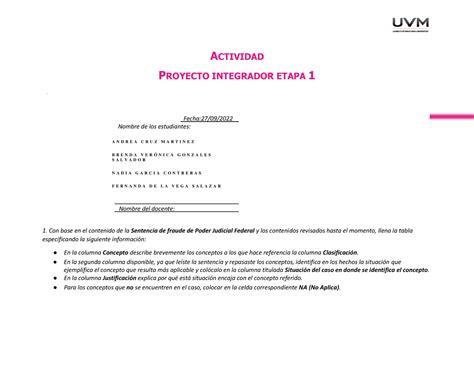 A2 Eq Proyecto Integrador ACTIVIDAD PROYECTO INTEGRADOR ETAPA 1