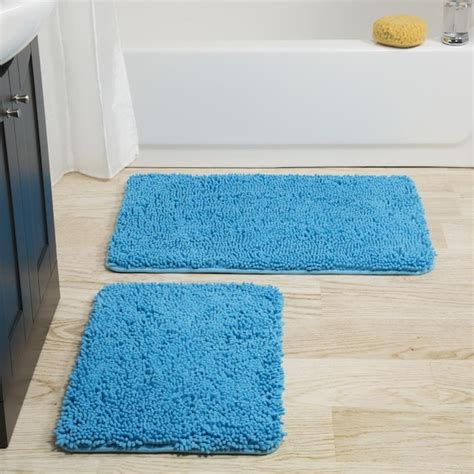 Hastings Home Bathroom Mats 32 In X 21 In Blue Polyester Memory Foam