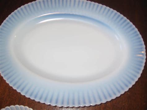 Mcbeth Monax Opalescent White Glass Platter Bluish Tinted Petal Ware