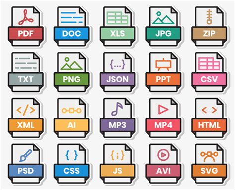 Document File Format Folder Pdf Doc Xls Zip Txt Png Json Ppt Csv