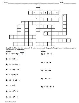 Order Of Operations Crossword Puzzle