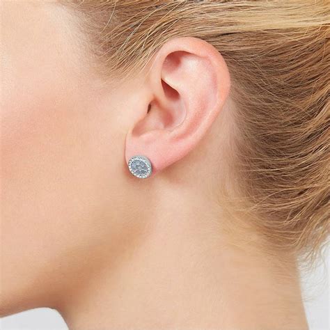 Puces D Oreilles Val Mosaic Nacres Bleues En Acier Fossil Ocarat