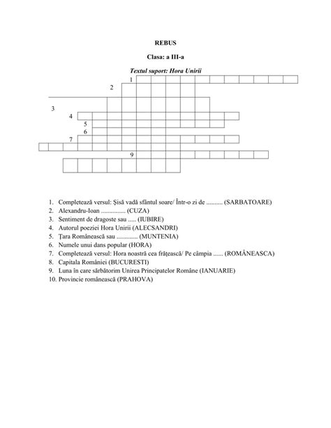 Academiaabc Rebus Text Suport Hora Unirii Clasa A Iii A