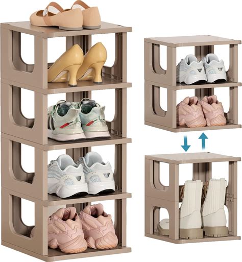 Haixin Schuhregal Ebenen Schuhablage Schmal Braun Shoe Rack