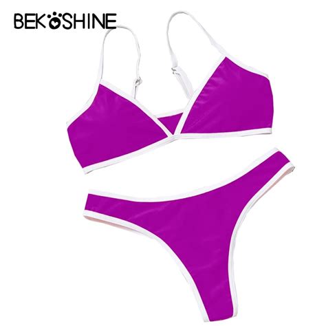 Bekoshine Purple Swimwear Solid Biquini Women Bikini Set Pad Bathing Suit 2018 New Swimsuit Low