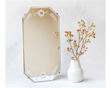 Antique Art Deco Frameless Mirror Etched Floral Wall Mirror Made In