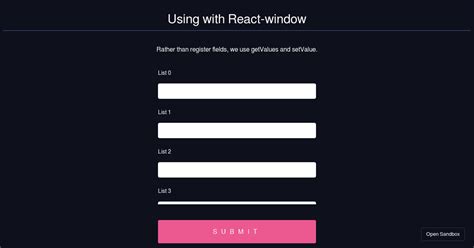 React Hook Form With React Window Forked Codesandbox