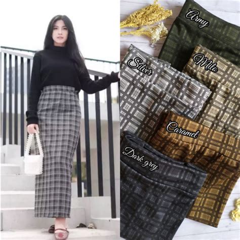 Jual Rok Tartan Panjang Span Korean Style Rok Kotak Kotak Panjang Korea