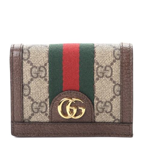 Gucci Gg Supreme Monogram Web Ophidia Card Case Beige New Acero