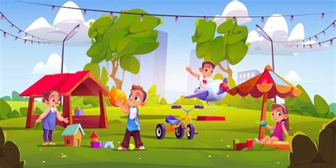 Children Playing Outside Summer Vectors & Illustrations for Free Download