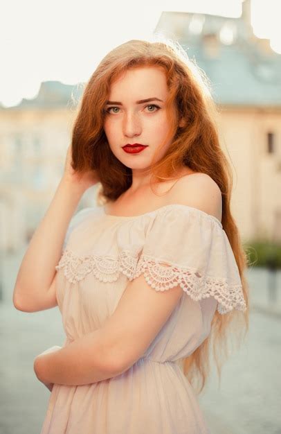 Premium Photo Closeup Portrait Of Adorable Red Haired Woman With Naked Shoulders Posing At The