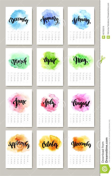 Calendar With Watercolor Paint 2016 Design Vector Calender Design