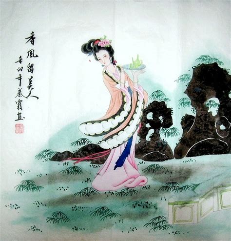 Huangshan Tea House Chinese Painting Chinese Sex Girl Beautiful Woman