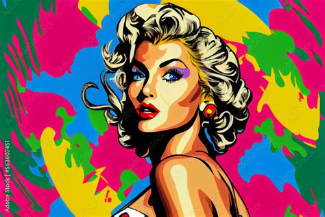 Sexy Pin Up Frau Mit Lockenwickler Bunter Hintergrund In Pop Art Retro Comic Stil Generative