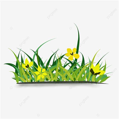 Green Grass Plants White Transparent Hand Painted Grass Flowers Spring