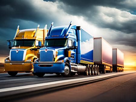 Two Semi Trucks Driving Down A Highway Under A Cloudy Sky Image