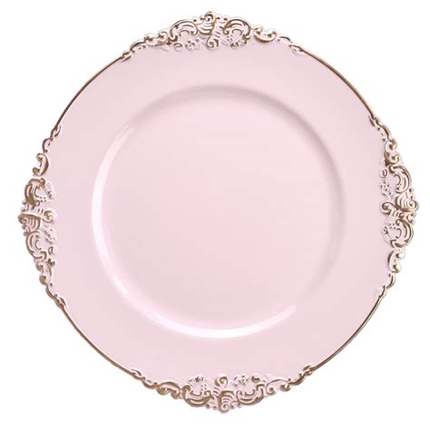 Leemxiiny Pink Charger Plates With Gold Rim Edge Elegant Plastic