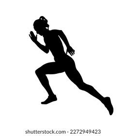 Girl Sprinter Runner Running Black Silhouette Stock Illustration