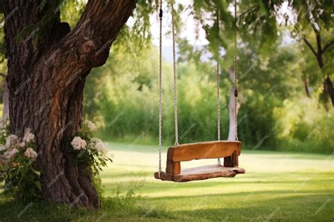 Premium Ai Image Homemade Wooden Swing Hanging From A Tree